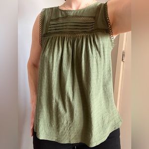 Moss green lace detailed top from Loft in size XS.